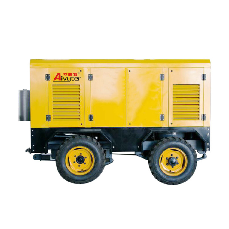 353 CFM 145 PSI Compresseur d'air rotatif à vis à entraînement diesel portable avec moteur diesel CUMMINS de 125 HP
